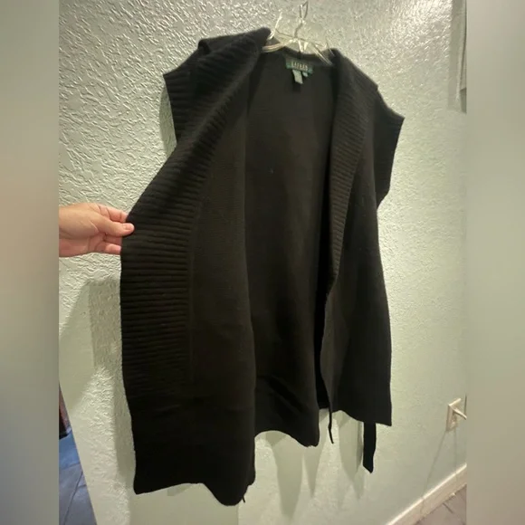 LAUREN RALPH LAUREN Black Knit Short Sleeve Hooded Longline Cardigan Size XS - Picture 2 of 13